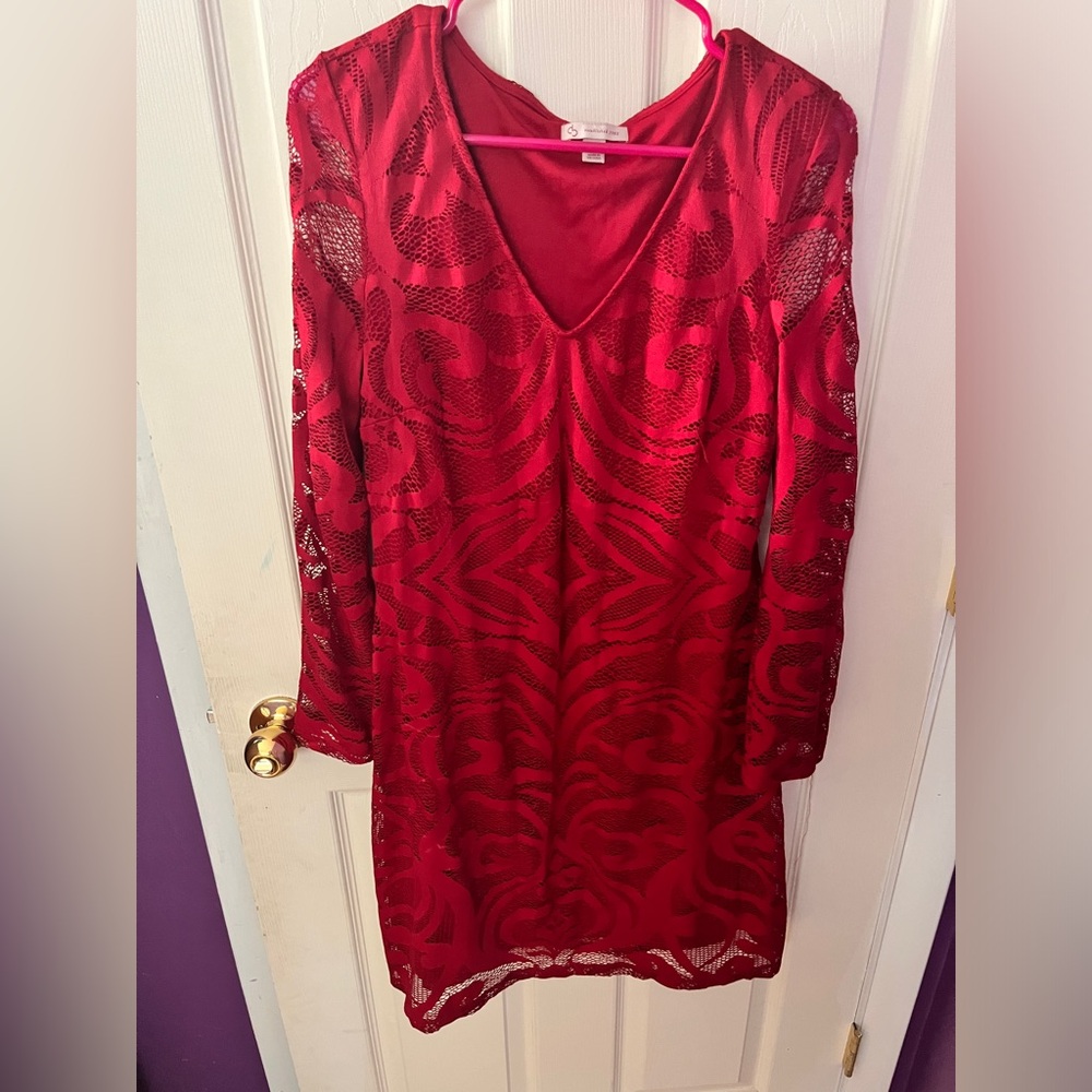 Red lace overlay dress - new without tags size 12